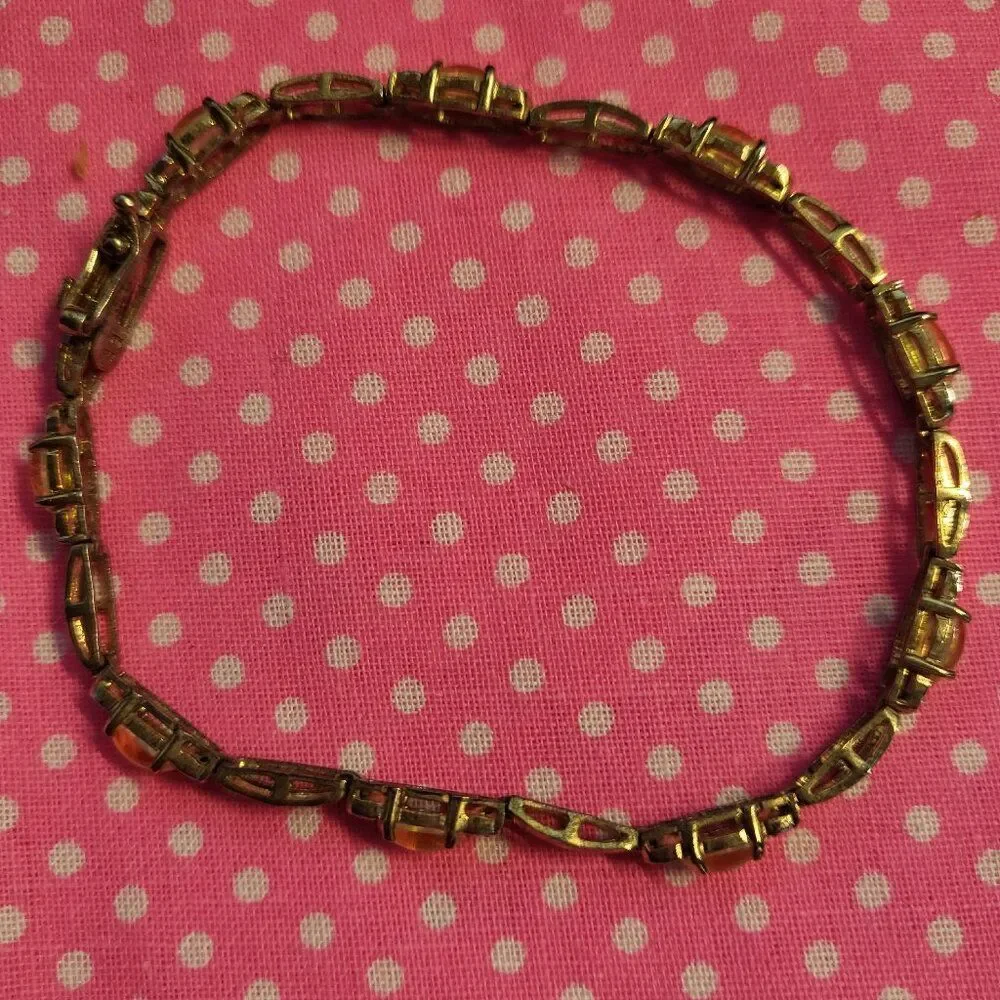 Vintage FAS Yellow Fire Opal Vermeil Gold over Sterling Silver Tennis Bracelet